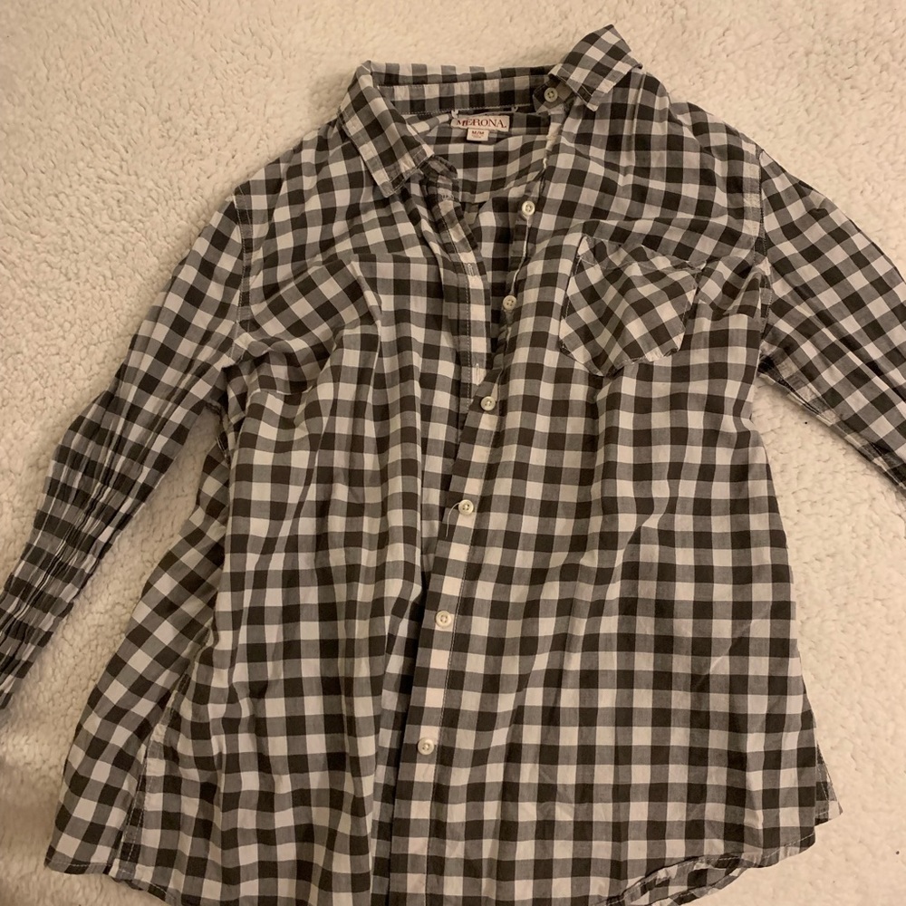 Button up black and white checkered
